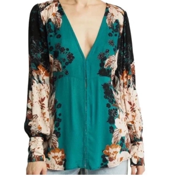 Free People Tops - Free People NWT Mikayla Floral Print Tunic Long Sleeve Blouse Size XS/Small